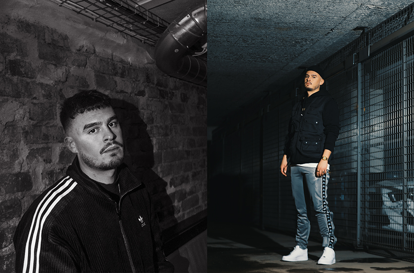 Yoel Escanilla, porträttbild och Yoel stående mot en stenvägg